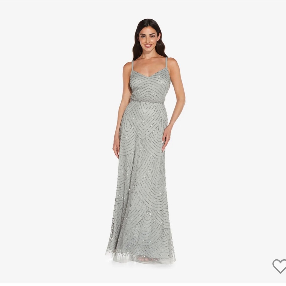 Art Deco Beaded Blouson Gown in Sage